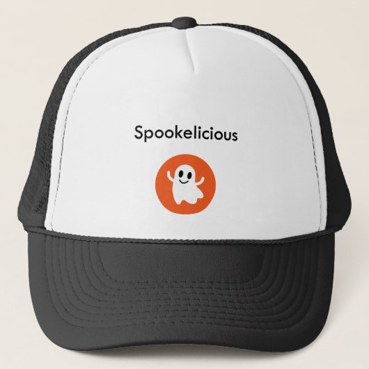 Cute Oranje Spookelicious Smiling Halloween Ghost Trucker Pet (Voorkant)