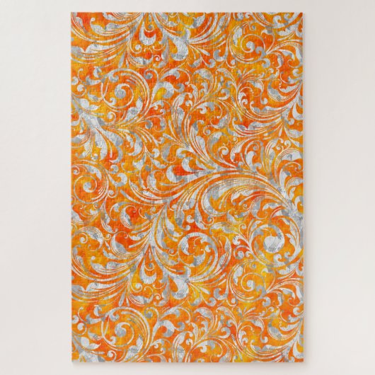 Cute oranje swirl floral design legpuzzel (Verticaal)