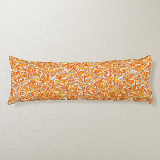 Cute oranje swirl floral design lichaamskussen (Voorkant)