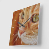 Cute Oranje Tabby Cat Face Close Vierkante Klok (Hoek)