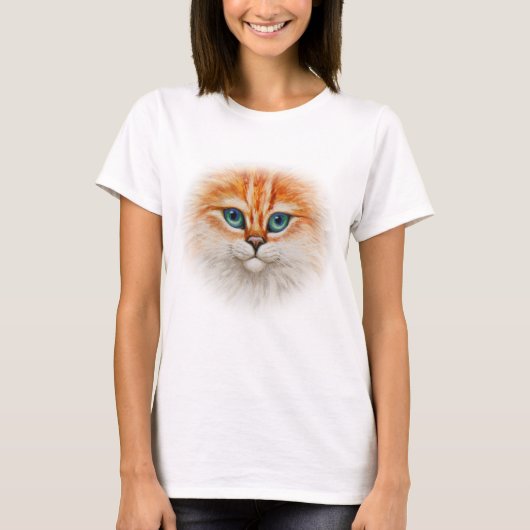 Cute Oranje Tabby Cat Happy Face T-shirt (Voorkant)