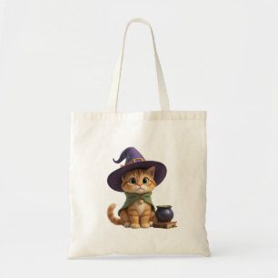 Cute Oranje Tabby Heks Kat Halloween Boodschappent Tote Bag