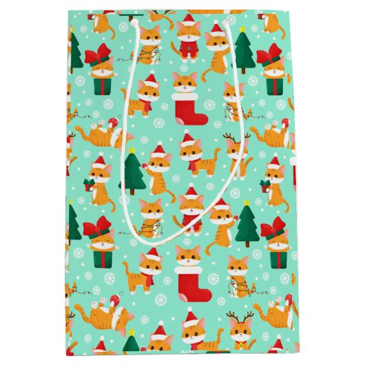 Cute Oranje Tabby Kerstmis Medium Cadeauzakje (Voorkant)