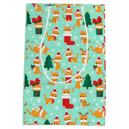 Cute Oranje Tabby Kerstmis Medium Cadeauzakje (Achterkant)