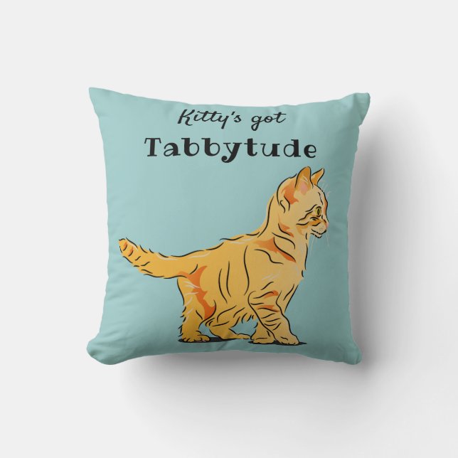Cute Oranje Tabby Kitten Graphic Tabbytude Kussen (Voorkant)