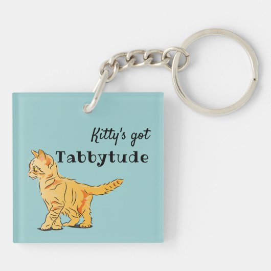 Cute Oranje Tabby Kitten Graphic Tabbytude Sleutelhanger (Achterkant)