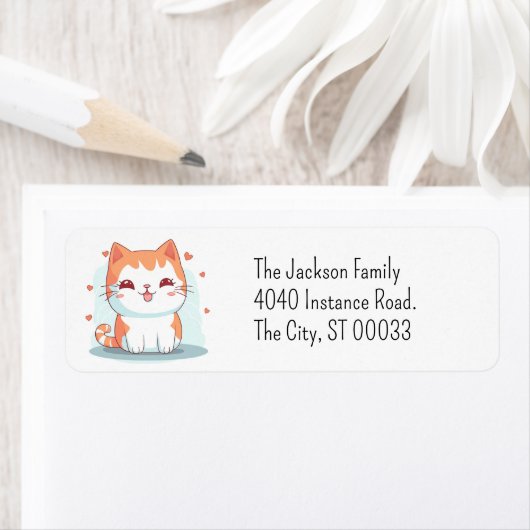 Cute Oranje Tabby Kitten Kawaii Chibi Etiket (Insitu)