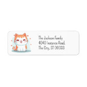 Cute Oranje Tabby Kitten Kawaii Chibi Etiket (Voorkant)