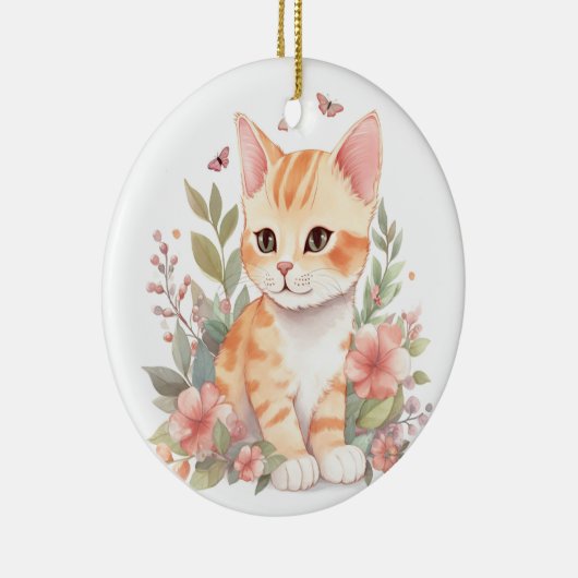 Cute Oranje Tabby Kitten Keramisch Ornament (Rechts)