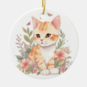 Cute Oranje Tabby Kitten Keramisch Ornament