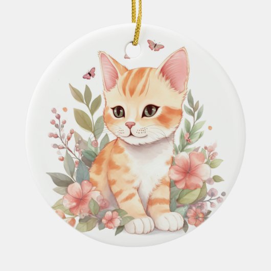Cute Oranje Tabby Kitten Keramisch Ornament (Voorkant)
