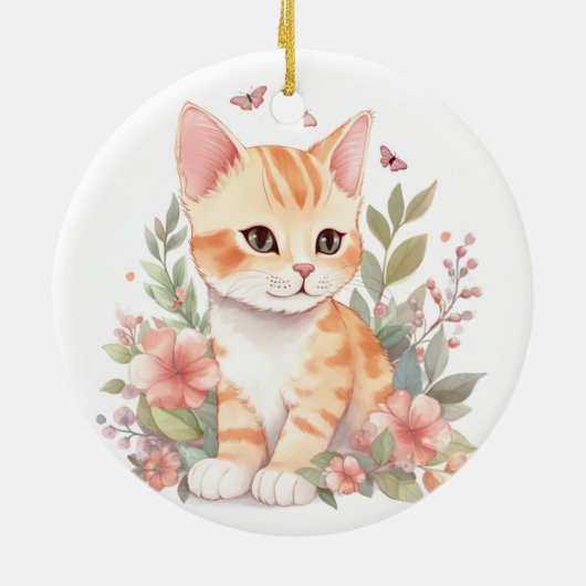 Cute Oranje Tabby Kitten Keramisch Ornament (Achterkant)