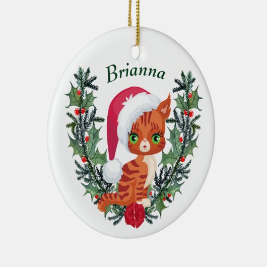 Cute Oranje Tabby Kitten met kerstmis Keramisch Ornament (Rechts)