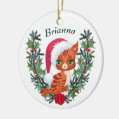 Cute Oranje Tabby Kitten met kerstmis Keramisch Ornament (Links)