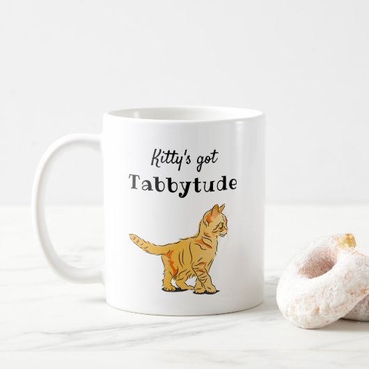 Cute Oranje Tabby Kitten Tabbytude Koffiemok (Met donut)