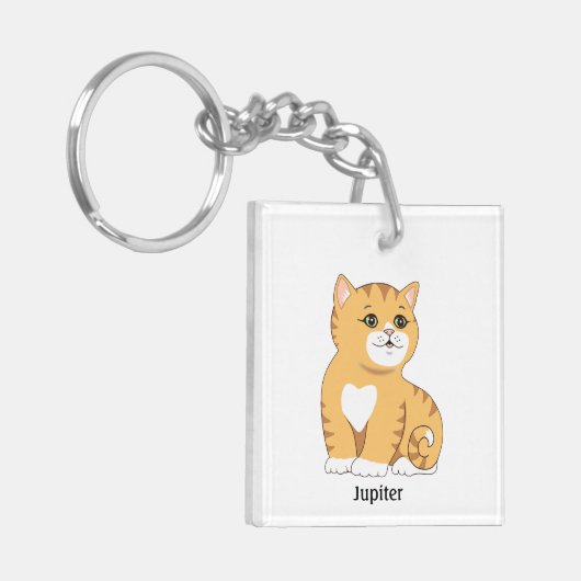 Cute Oranje Tabby Kitty Cat Sleutelhanger (Voorkant Links)