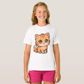 Cute Oranje Tabby Poes Basic Meisjes T-Shirt (Voorkant volledig)