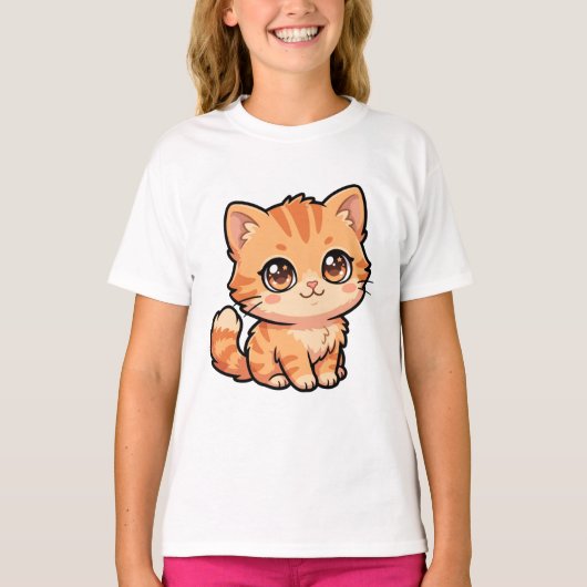 Cute Oranje Tabby Poes Basic Meisjes T-Shirt (Voorkant)
