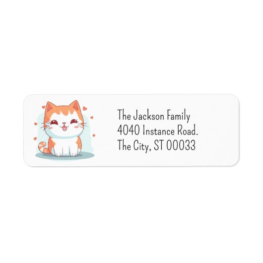 Cute Oranje Tabby Poes Kawaii Chibi Etiket (Voorkant)