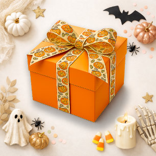 Cute Oranje Vintage Halloween Pompoen Ambacht Satijnen Lint