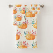 Cute Oranje Waterverf Pumpkin Pattern Bad Handdoek (Insitu)