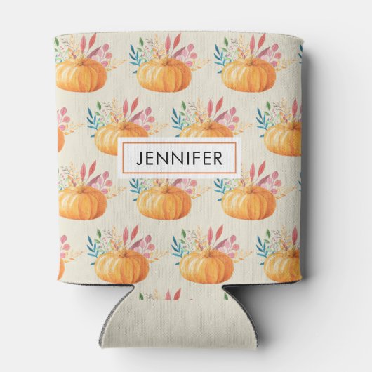 Cute Oranje Waterverf Pumpkin Pattern Blikjeskoeler (Achterkant)