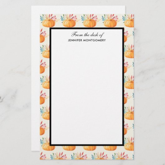Cute Oranje Waterverf Pumpkin Pattern Briefpapier (Voorkant / Achterkant)