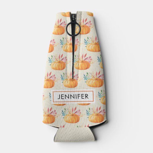 Cute Oranje Waterverf Pumpkin Pattern Flesjeskoeler (Achterkant)