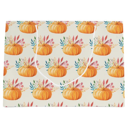 Cute Oranje Waterverf Pumpkin Pattern Groot Cadeauzakje (Voorkant)