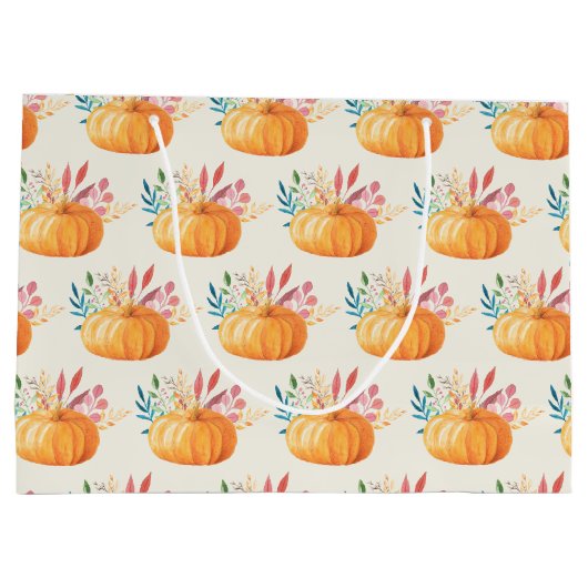 Cute Oranje Waterverf Pumpkin Pattern Groot Cadeauzakje (Achterkant)