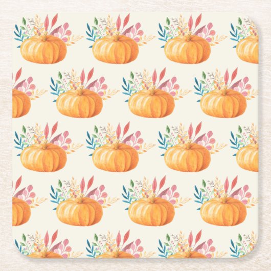Cute Oranje Waterverf Pumpkin Pattern Kartonnen Onderzetters (Voorkant)