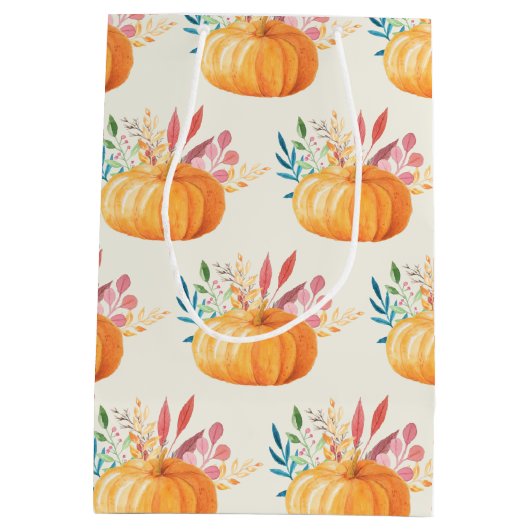 Cute Oranje Waterverf Pumpkin Pattern Medium Cadeauzakje (Achterkant)