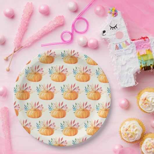 Cute Oranje Waterverf Pumpkin Pattern Papieren Bordje (Feest)