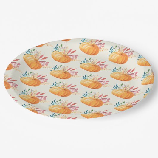 Cute Oranje Waterverf Pumpkin Pattern Papieren Bordje (Gekanteld)