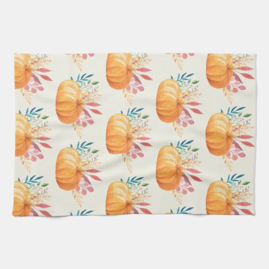 Cute Oranje Waterverf Pumpkin Pattern Theedoek (Horizontaal)