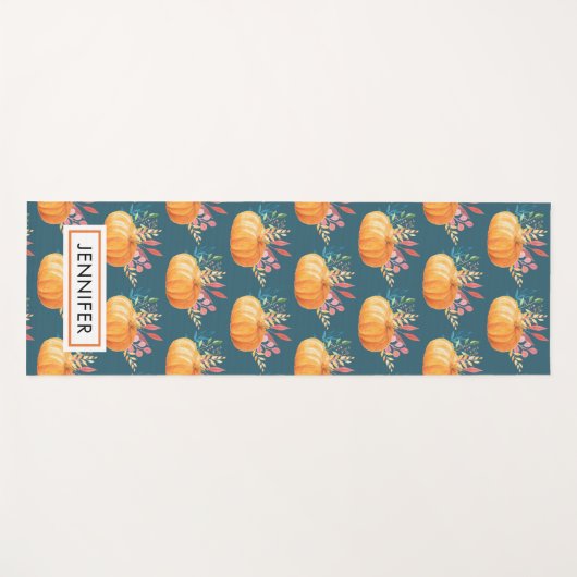 Cute Oranje Waterverf Pumpkin Pattern Yogamat (Voorkant (horizontaal))