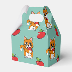 Cute Oranje White Cat Eating Red Apple Cartoon Bedankdoosjes