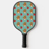 Cute Oranje White Cat Eating Red Apple Cartoon Pickleball Paddle (Achterkant)