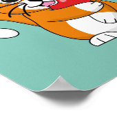 Cute Oranje White Cat Eating Red Apple Cartoon Poster (Hoek)