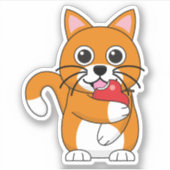 Cute Oranje White Cat Eating Red Apple Cartoon Sticker (Voorkant)