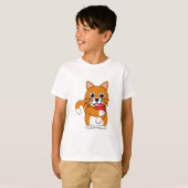 Cute Oranje White Cat Eating Red Apple Cartoon T-shirt (Voorkant volledig)