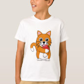 Cute Oranje White Cat Eating Red Apple Cartoon T-shirt (Voorkant)