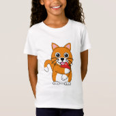 Cute Oranje White Cat Eating Red Apple Cartoon T-shirt (Voorkant)