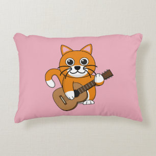 Cute Oranje White Cat Plays Guitar Cartoon Accent Kussen