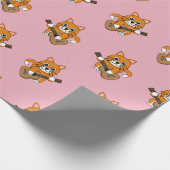 Cute Oranje White Cat Plays Guitar Cartoon Cadeaupapier (Hoek)