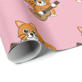 Cute Oranje White Cat Plays Guitar Cartoon Cadeaupapier (Rol Hoek)