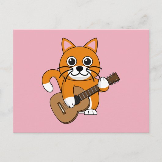 Cute Oranje White Cat Plays Guitar Cartoon Feestdagenkaart (Voorkant)