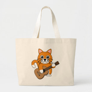 Cute Oranje White Cat Plays Guitar Cartoon Grote Tote Bag