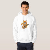 Cute Oranje White Cat Plays Guitar Cartoon Hoodie (Voorkant volledig)