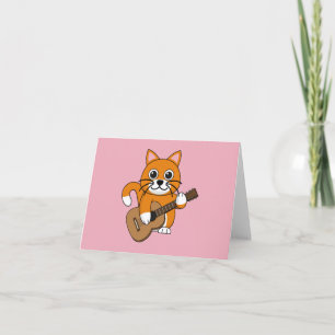 Cute Oranje White Cat Plays Guitar Cartoon Kaart